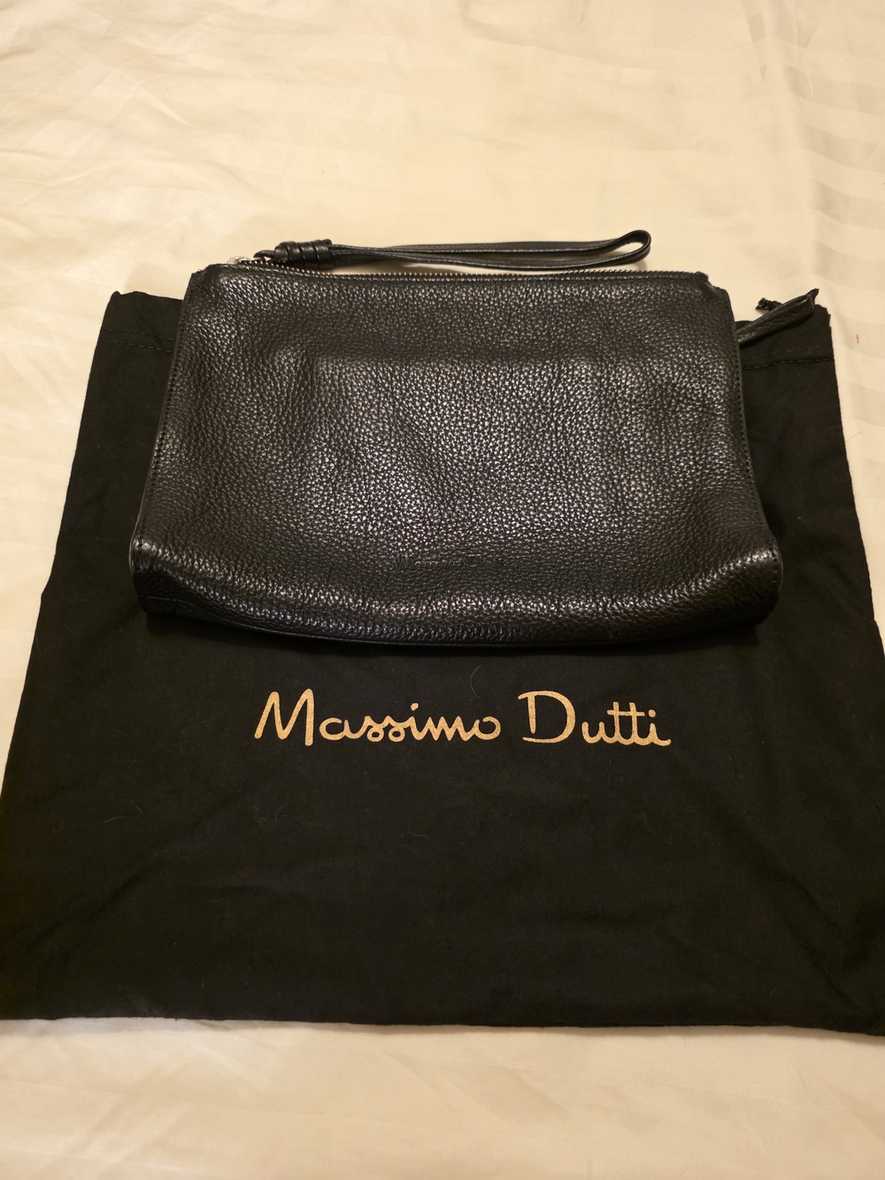 Massimo Dutti Black Leather Wristlet Clutch